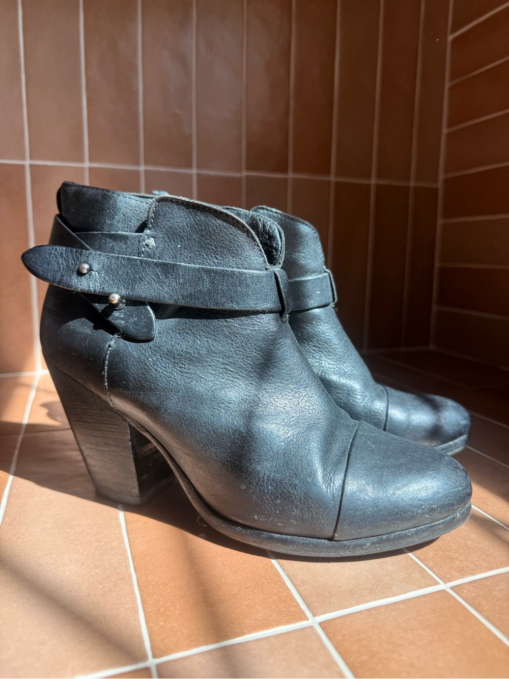 Rag & Bone Black Leather Ankle Heeled Harrow Boots
